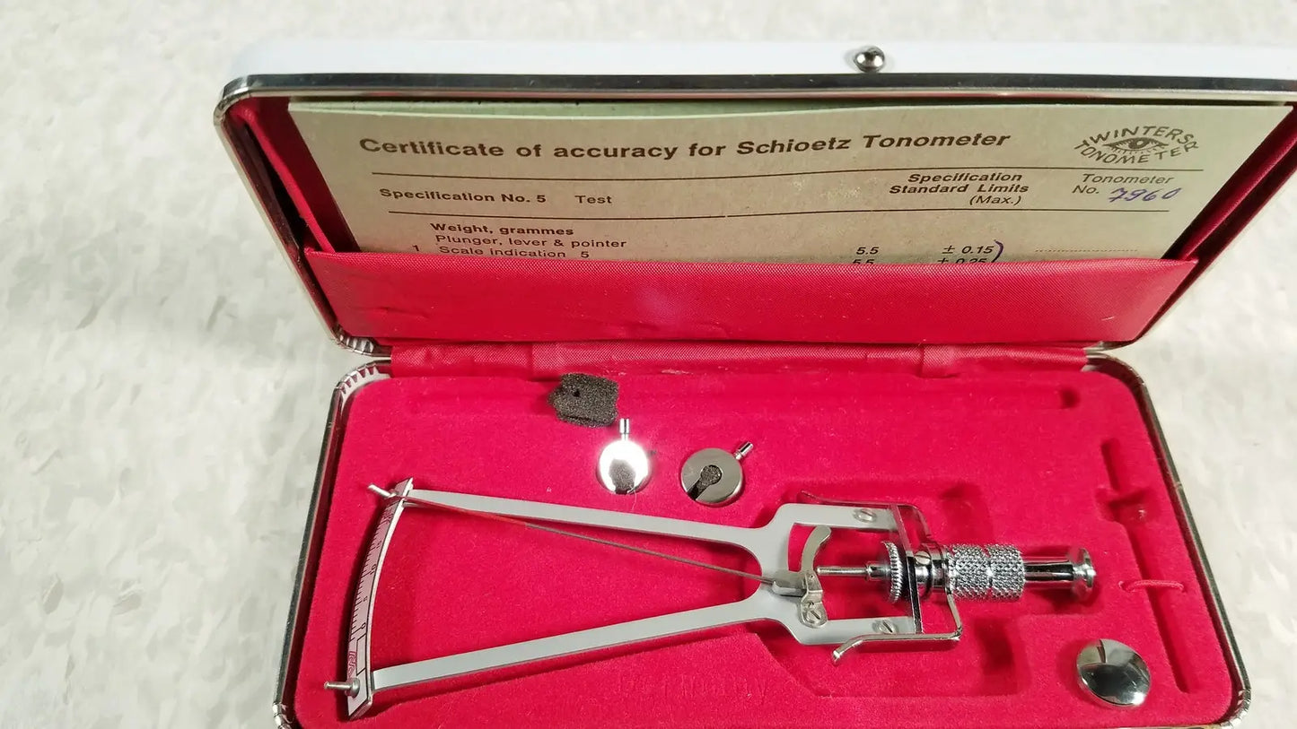 Winters Tonometer Vintage Winters Schioetz Tonometer Improved Optometry With Case & Papers Tonometer, second-hand product photo 1