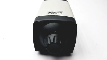 Black and white matte microscope camera head by Vision Engineering featuring cylindrical design and logo on upper section