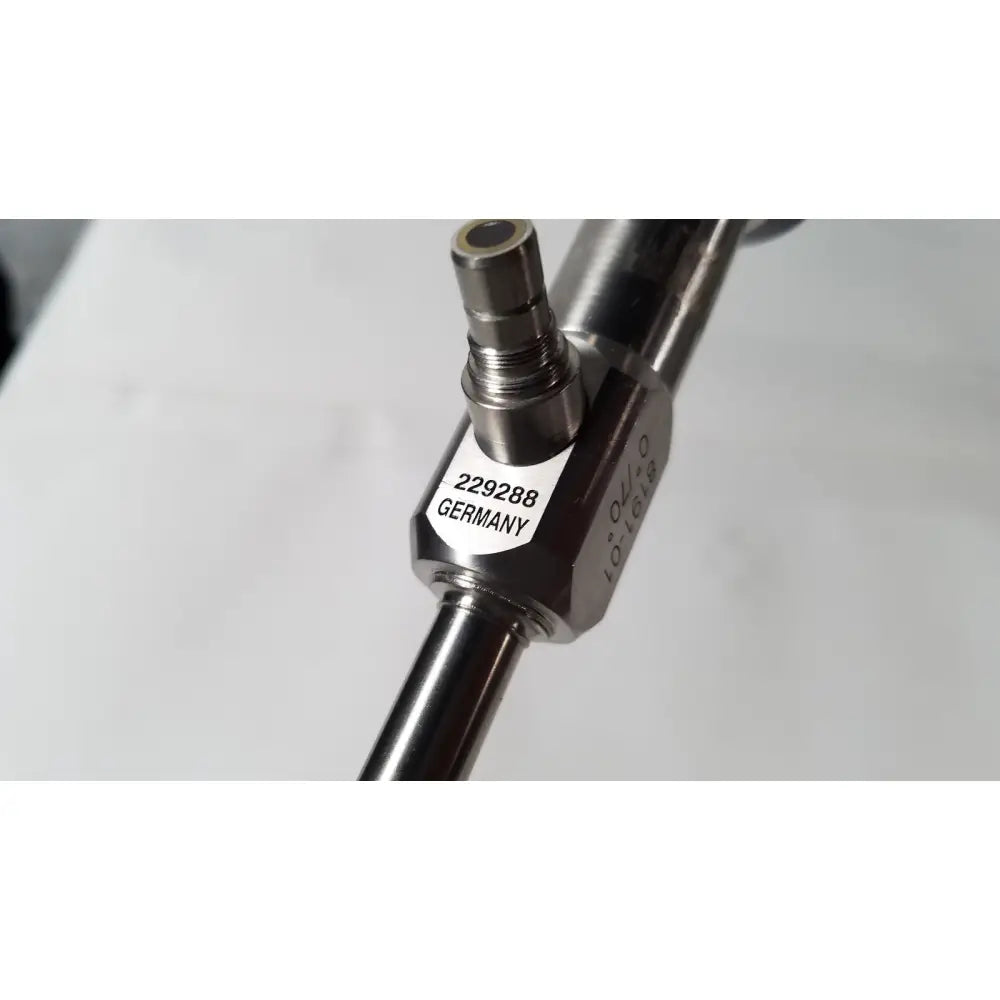 Silver metallic vista stereo precision tool with hexagonal body marked 229288 germany for 70° laparoscopic surgery, has dents