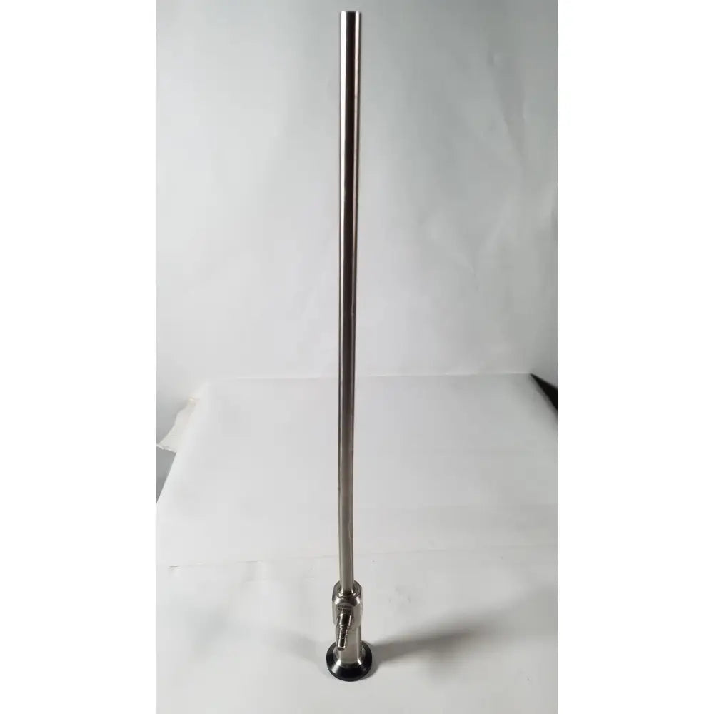 A sleek metallic cylindrical rod with polished stainless steel and threaded base for vista stereo laparoscopic surgery reuse medical use with dents