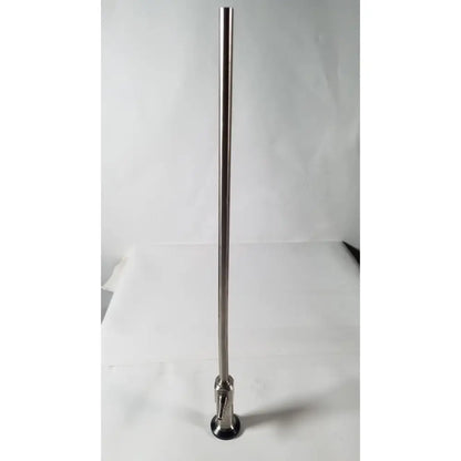 A sleek metallic cylindrical rod with polished stainless steel and threaded base for vista stereo laparoscopic surgery reuse medical use with dents