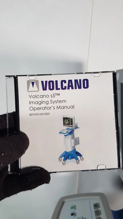 Volcano s5 imaging system operator’s manual in clear plastic case with blue and white branding for reuse medical use