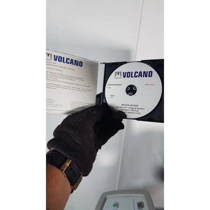 Volcano s5 imaging system operator’s manual cd in black plastic case with silver label and blue logo for reuse medical