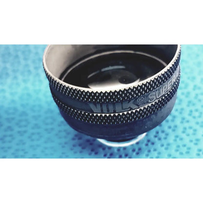 Black Nikon super 10mm lens mount with textured grip and silver rim for volk super quad 160 ophthalmic laser lens