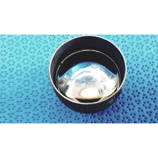 Black lens cap with clear reflective interior for volk super quad 160 ophthalmic laser lens back side view