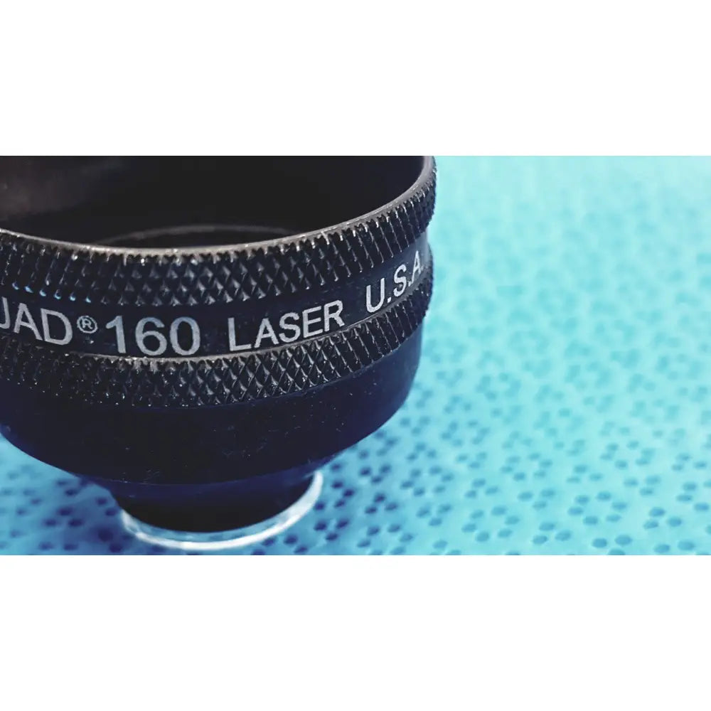 Black textured lens cap with jad 160 laser u.s.a engraving for volk super quad ophthalmic laser lens