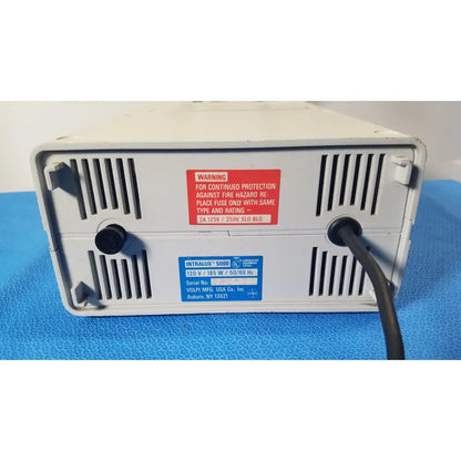 White rectangular fiber optic illuminator dual power supply unit with black ventilation slits from Volpi Intralux 5000