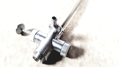 Silver-colored metallic vwgh cat endoscope sheath with slender shaft and multiple threaded connectors for reuse medical use