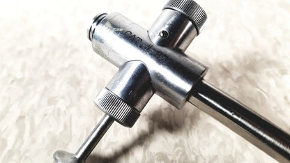 Silver metallic vwgh cat three-way valve with knurled knobs and threaded ports for reuse medical endoscope sheath