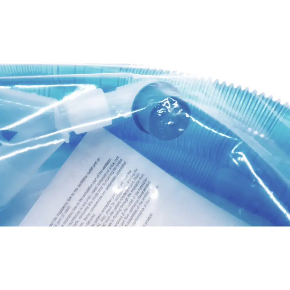 Blue corrugated pool vacuum hose with clear connector and black nozzle for vyaire 0y1778 airlife ventilator circuit