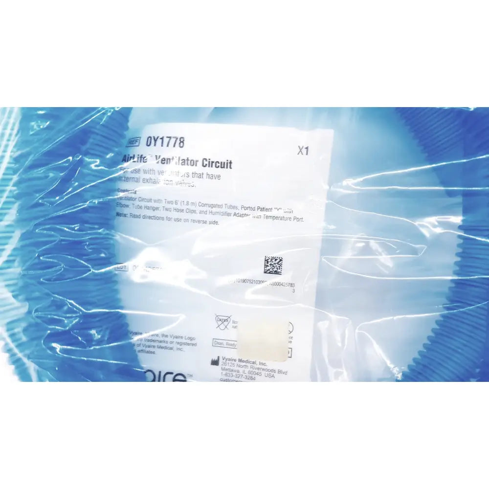 Vyaire 0y1778 airlife ventilator circuit in clear plastic packaging with white label, black text, and qr code