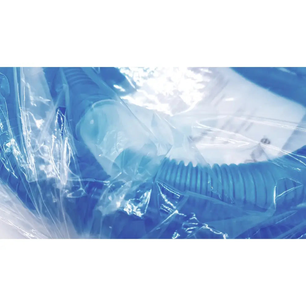 Blue plastic respiratory mask with ribbed tubing wrapped in clear packaging for vyaire 0y1778 airlife ventilator circuit