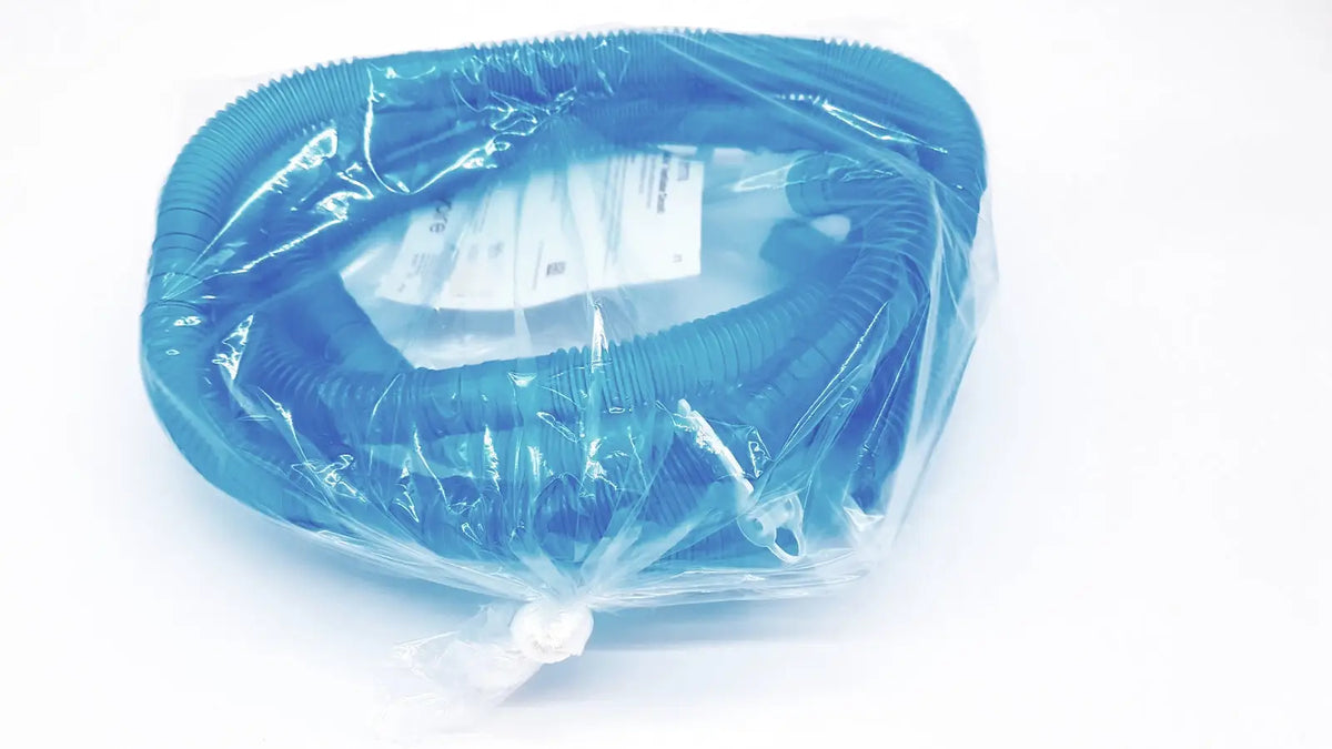 Blue corrugated plastic pool skimmer hose packaged in clear plastic for vyaire 0y1778 airlife ventilator circuit use