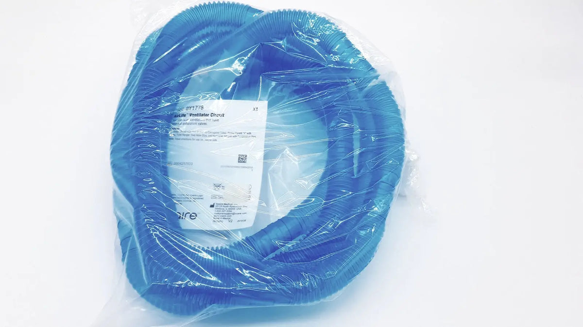 Blue corrugated plastic ventilation duct in clear packaging for vyaire 0y1778 airlife ventilator circuit