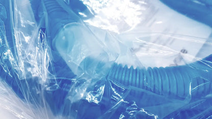 Blue plastic respiratory mask with ribbed tubing wrapped in clear packaging for vyaire 0y1778 airlife ventilator circuit