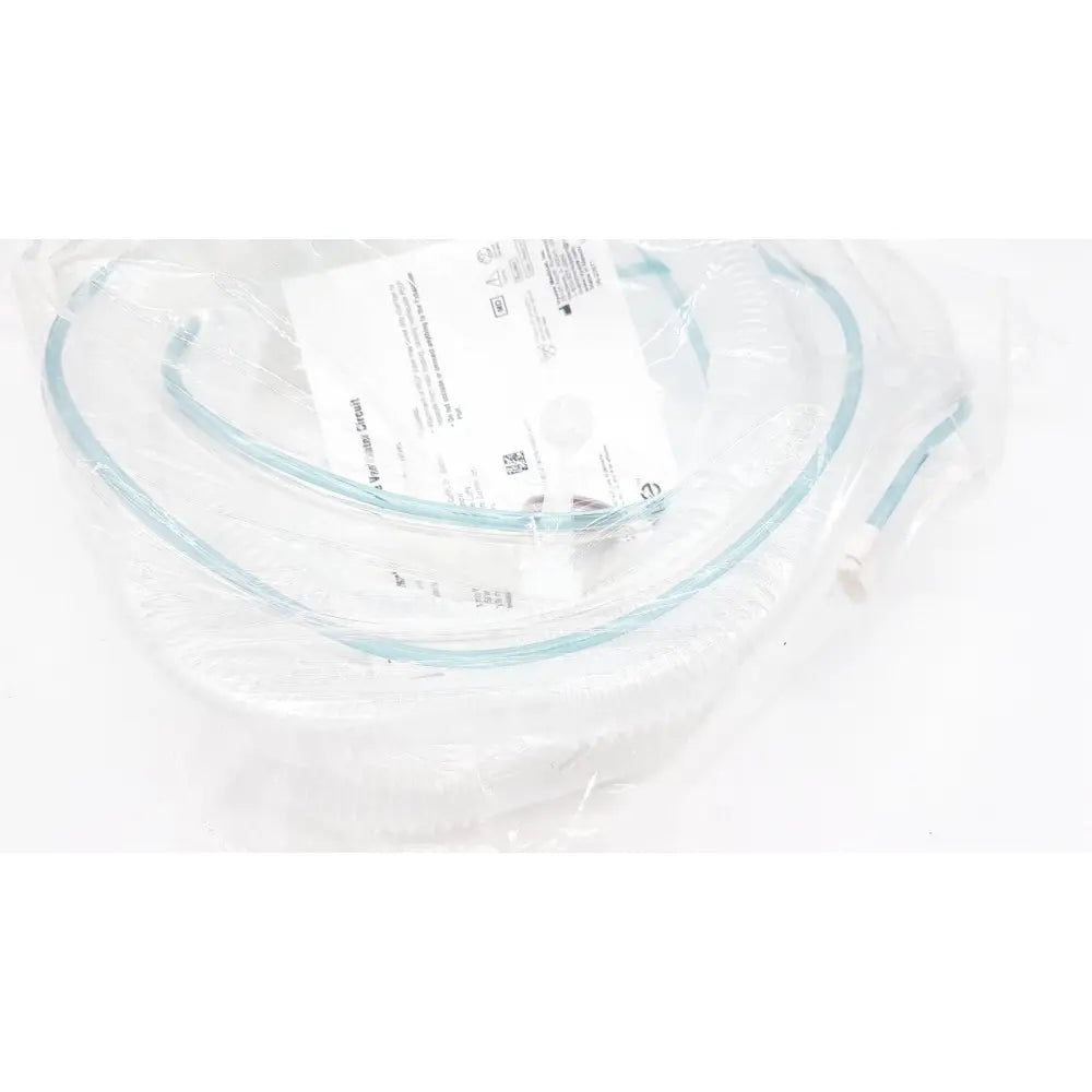 Clear plastic-wrapped medical tubing with light blue tint and white connectors for vyaire airlife volume ventilator circuit
