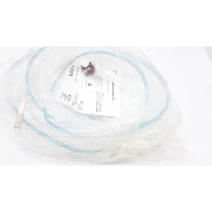 Clear plastic oxygen mask with transparent tubing and white connector packaged for vyaire airlife volume ventilator circuit