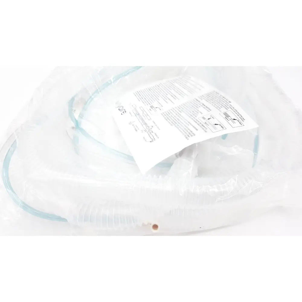 Clear plastic oxygen mask with coiled tubing in transparent packaging for vyaire airlife volume ventilator circuit