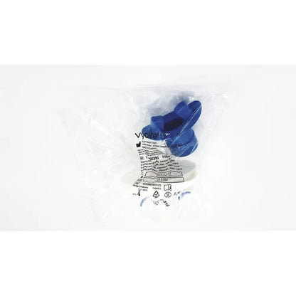 Blue plastic medical filter in clear packaging by vyaire medical gmbh designed for reuse medical applications