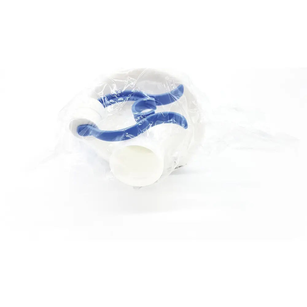White plastic water pipe with blue fittings wrapped in clear plastic packaging by vyaire medical gmbh reuse medical