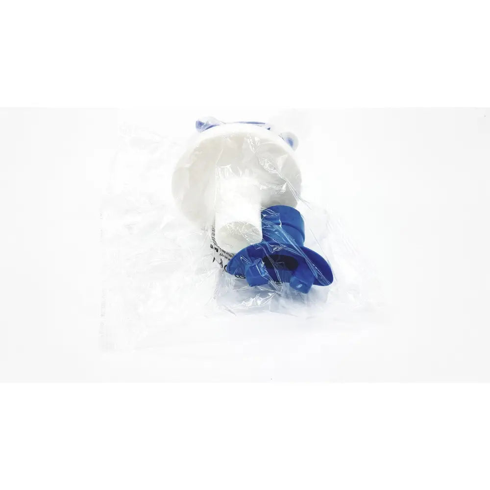 White and blue plastic cylindrical pool filter cleaner with flared base by Vyaire Medical GmbH for reuse medical use