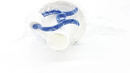 White plastic water pipe with blue fittings wrapped in clear plastic packaging by vyaire medical gmbh reuse medical