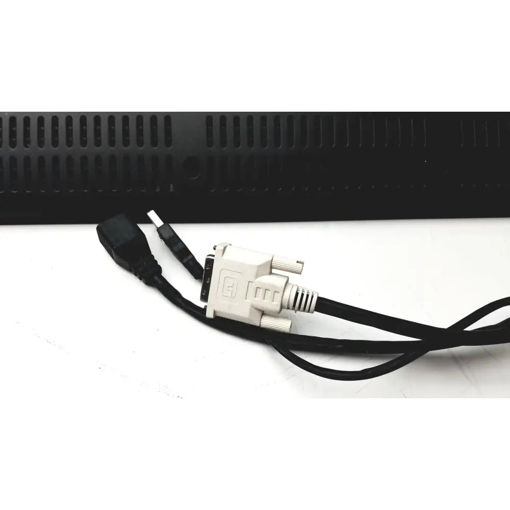 Black vga cable with white plastic connector and power plug attached cables for wacom cintiq 21ux graphics monitor back side