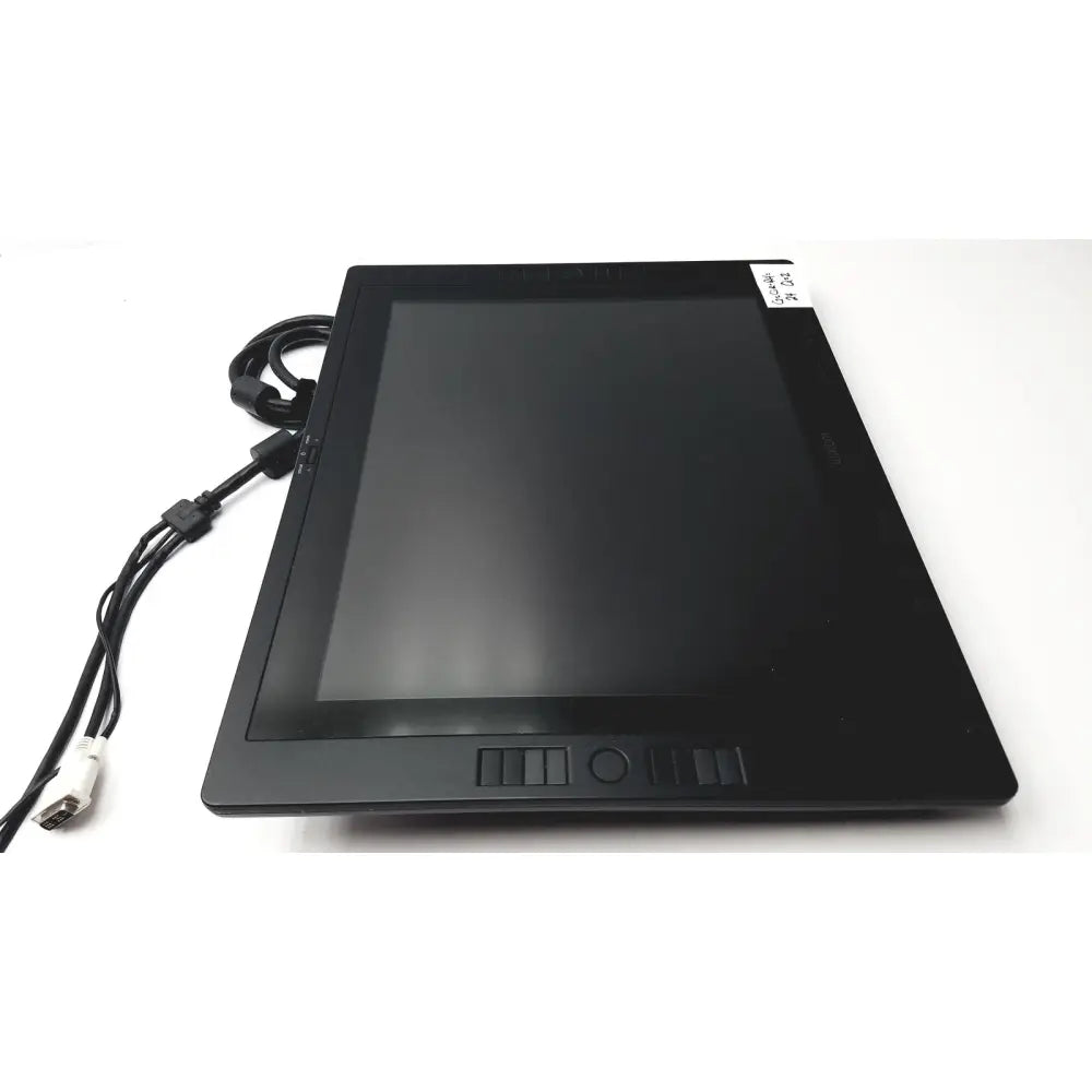 Black wacom cintinq 21ux digital drawing tablet with matte finish and integrated control buttons along bottom edge