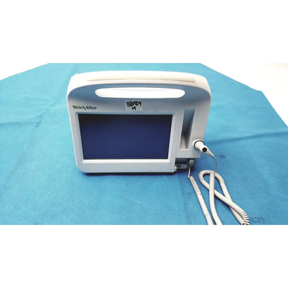 White Welch Allyn B-90 portable vital signs monitor with rectangular screen and coiled cable for connex vital signs monitoring