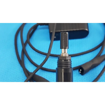 Welch allyn 73305 black cylindrical power adapter plug with metallic threaded connection and embossed brand name