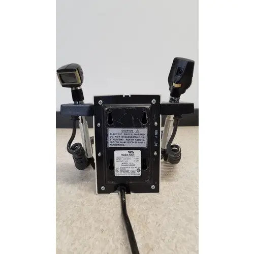 Black dual-head welch allyn transformer diagnostic scope with adjustable arms and coiled cables for medical use