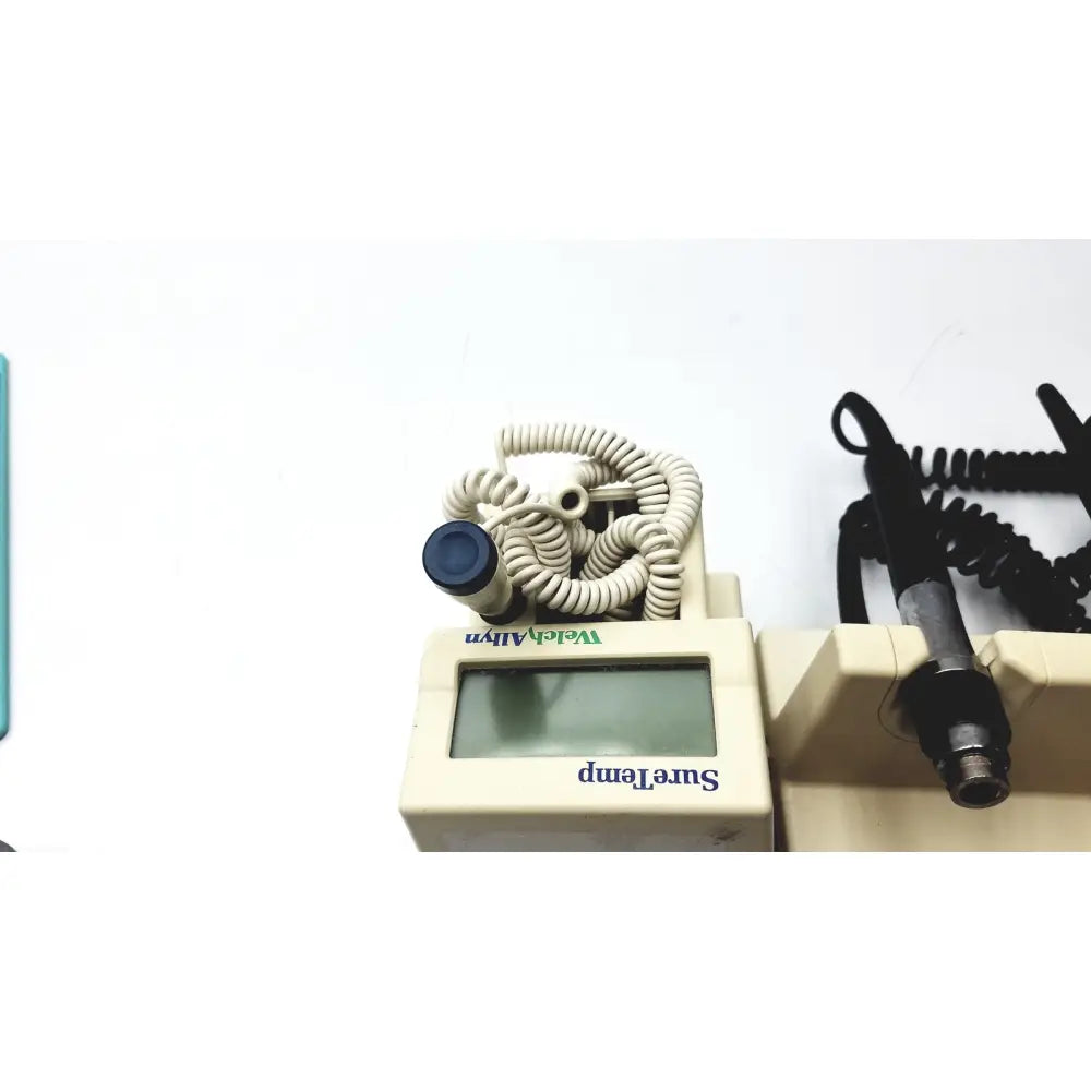 Beige suretemp digital thermometer with coiled beige and black cables for welch allyn series transformer otoscope ophthalmoscope