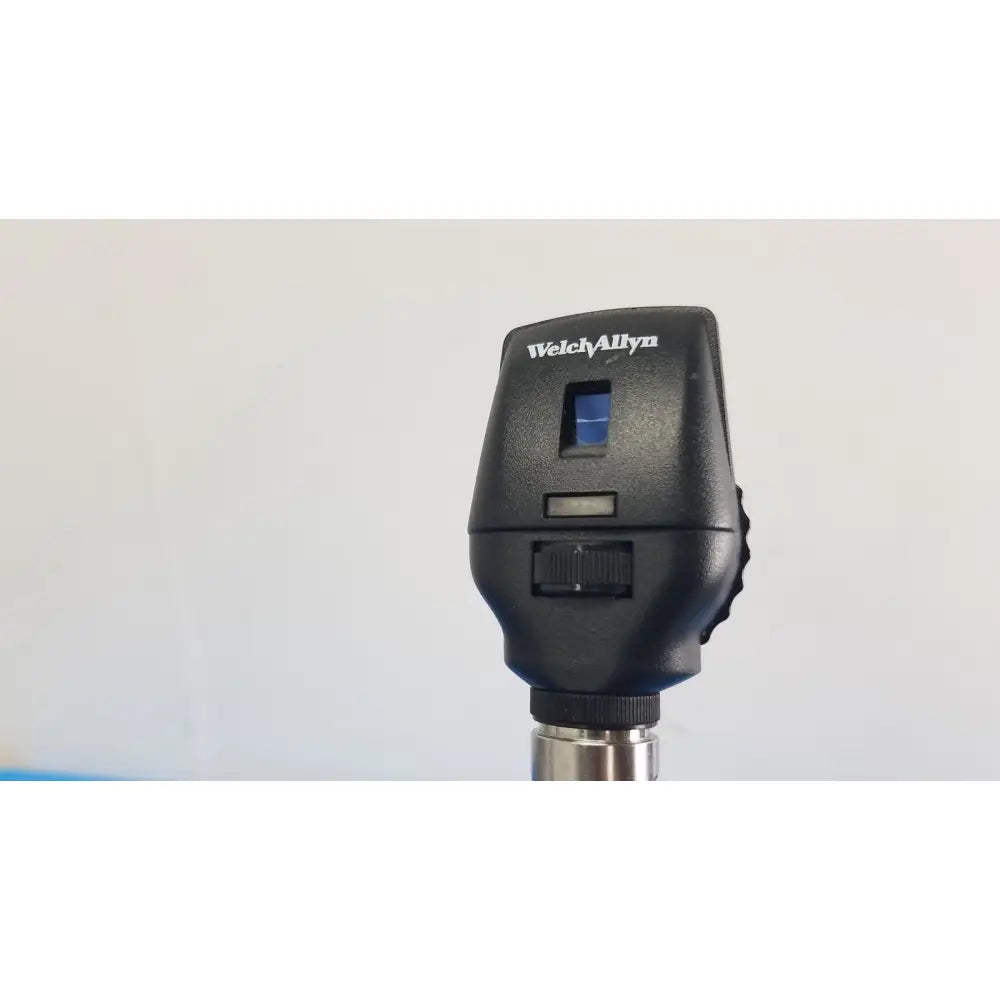 Welch Allyn 767 series transformer with otoscope featuring a blue lens and metallic shaft for reuse medical use