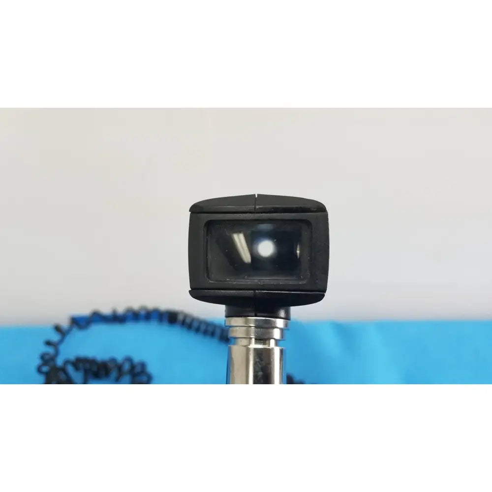 Black rectangular otoscope head with clear lens and metallic shaft for welch allyn 767 series wall transformer use