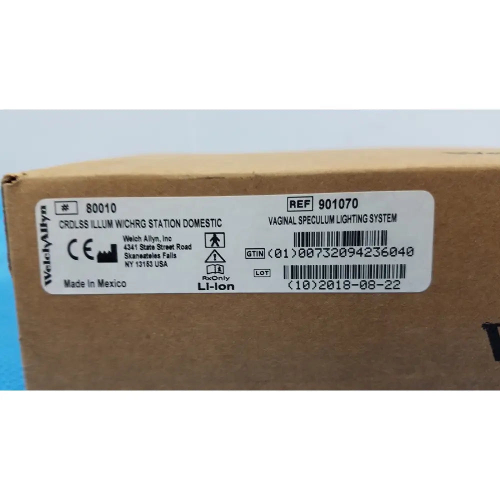 Walgreens-branded cardboard box for welch allyn kleenspec cordless led vaginal speculum lighting system packaging