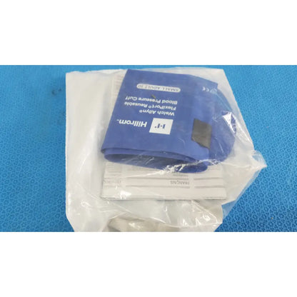 Welch Allyn 901043 small adult blue Hillrom blood pressure cuff packaged in clear plastic with white paper insert