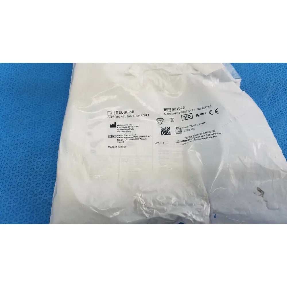 Welch Allyn 901043 small adult white plastic-wrapped reusable blood pressure cuff for blood pressure monitoring