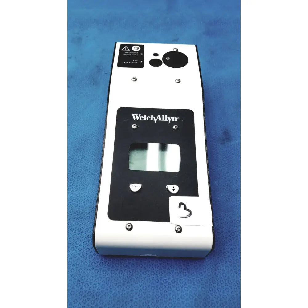 White and black welch allyn 9600 plus calibration tester 901009 with rectangular screen control buttons and circular ports