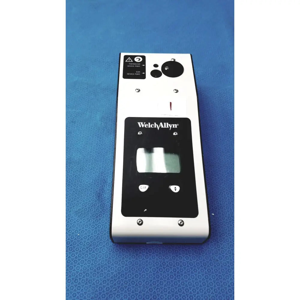 Welch Allyn 9600 plus calibration tester in white and black with rectangular screen and three lenses for precise testing