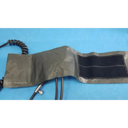 Olive green inflatable blood pressure cuff with black velcro strap and coiled tubing for welch allyn adult sphygmomanometer