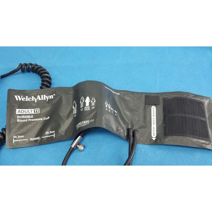Welch Allyn adult blood pressure cuff with black durable fabric and coiled tubing for accurate blood pressure monitoring
