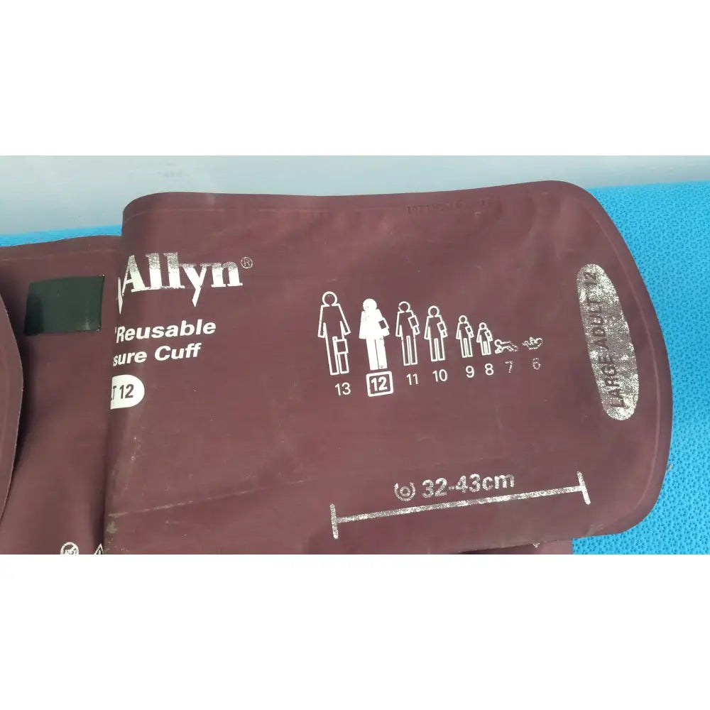 Welch allyn blood pressure cuff large adult size 12 in maroon with reusable design and size chart markings lot of 3