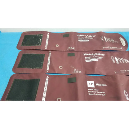 Welch allyn blood pressure cuff large adult 12 with maroon flexiport reusable design and black adhesive patches lot of 3