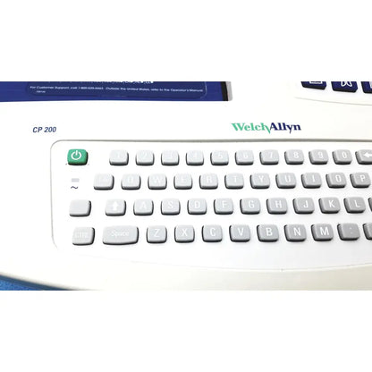 Welch Allyn CP 200 ekg ecg monitor label printer with gray keyboard and green power button for accurate readings