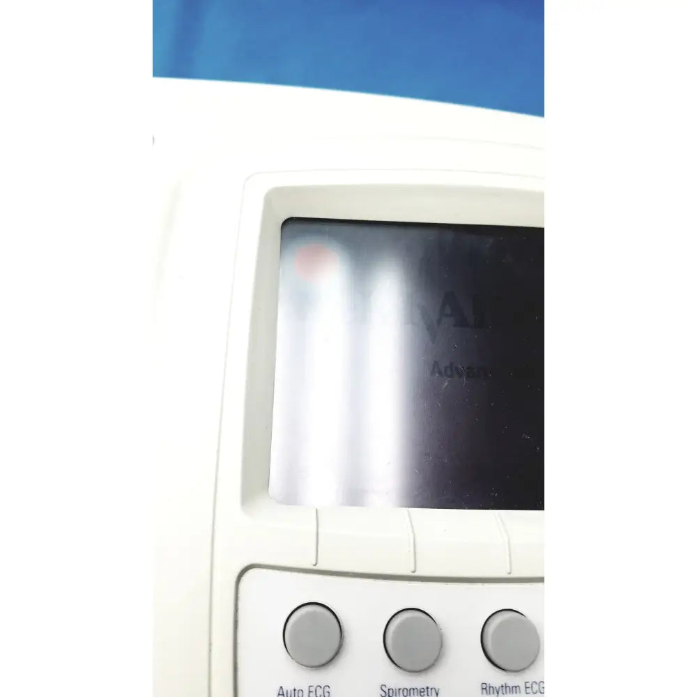 White plastic welch allyn cp 200 ekg ecg monitor with digital screen and buttons for auto ecg spirometry and rhythm ecg