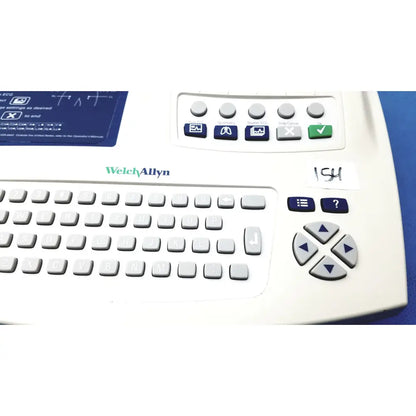 White welch allyn cp 200 ekg ecg monitor with built-in keyboard and function buttons for medical use