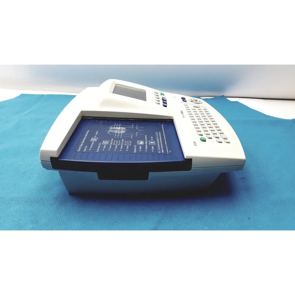 Welch allyn cp 200 ekg ecg monitor with white plastic casing blue display screen and keypad for cardiac monitoring