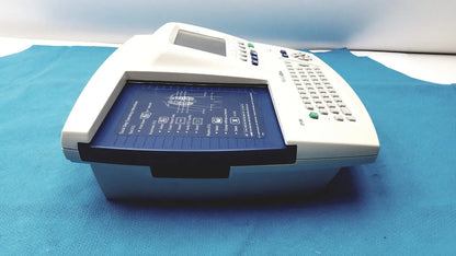 Welch allyn cp 200 ekg ecg monitor with white plastic casing blue display screen and keypad for cardiac monitoring