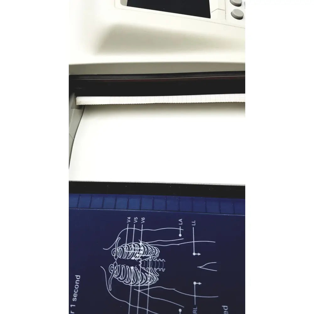 Welch allyn cp200 white plastic document scanner with dark brown trim and open slot for paper in allyn cp200 ekg monitor