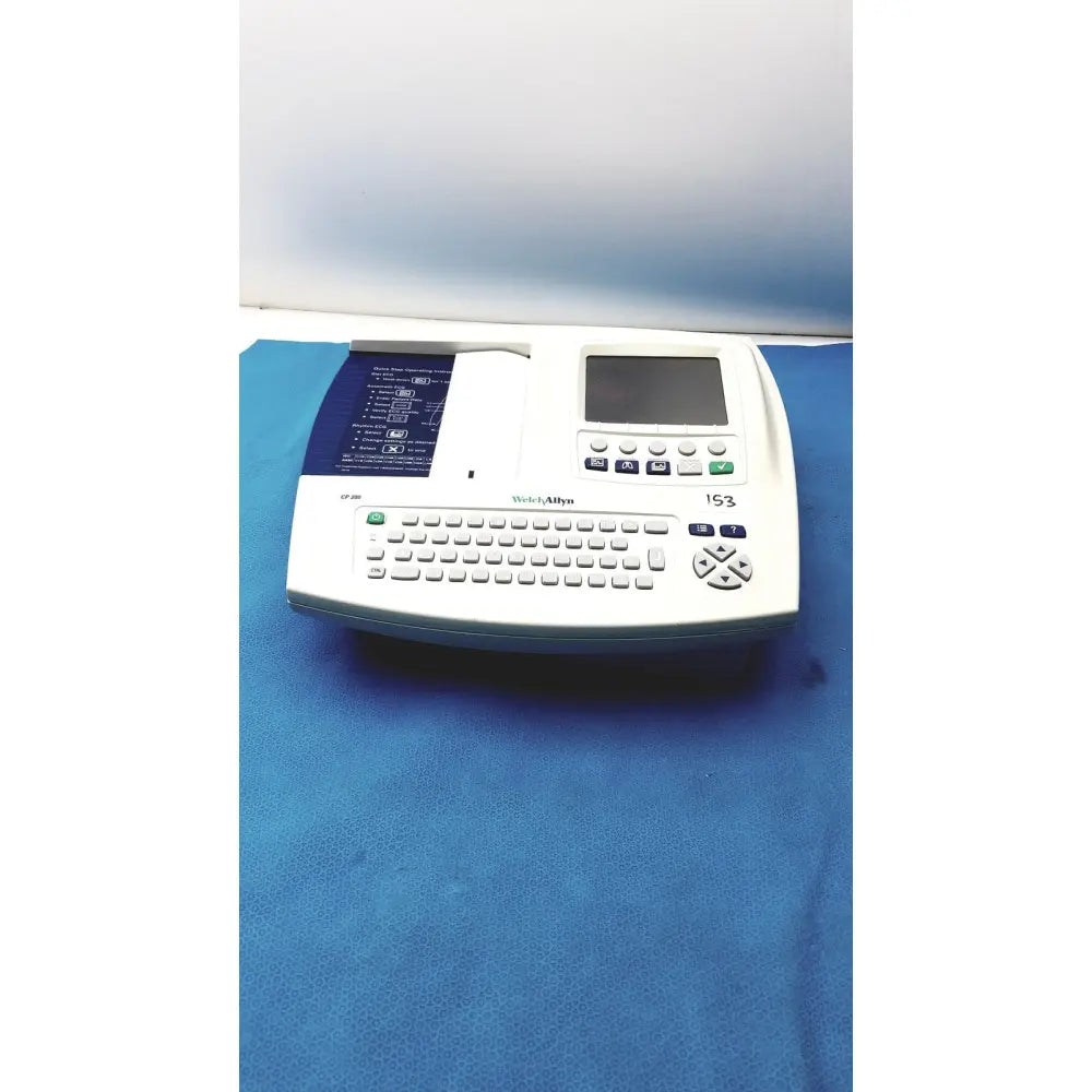 White welch allyn cp200 portable ecg monitor with small screen numeric keypad and paper output slot for cardiac use